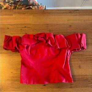 NBD Red Ruffle Off-Shoulder Blouse